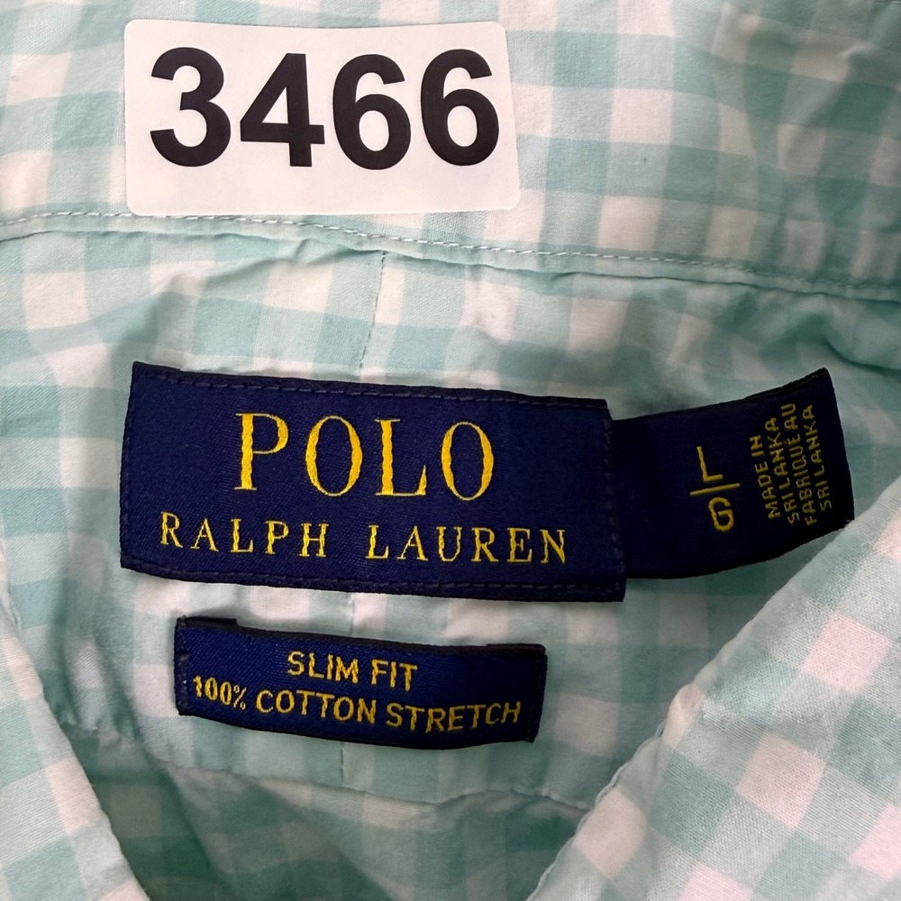 Polo Ralph Lauren Button Down Mens Large Green Gingham Check Cotton Stretch Pony - Picture 9 of 9